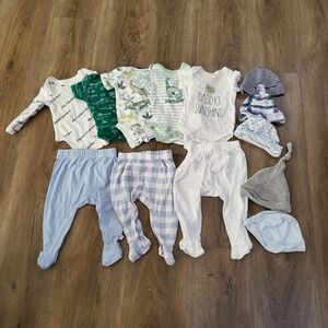 Newborn Baby Boy Clothing Lot Size 0-3 Months Pants Bodysuits Hats